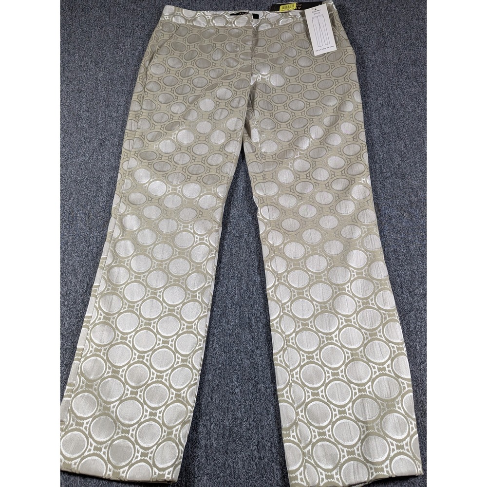 Alex Marie Pippa Slim Leg Pants Silver Ivory White Geometric Jacquard 2P New